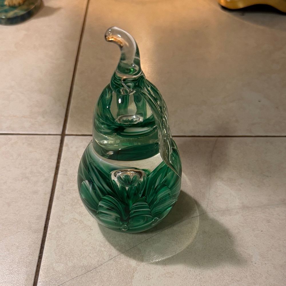 Vintage Joe St. Clair Green Art Glass Pear Paperweight